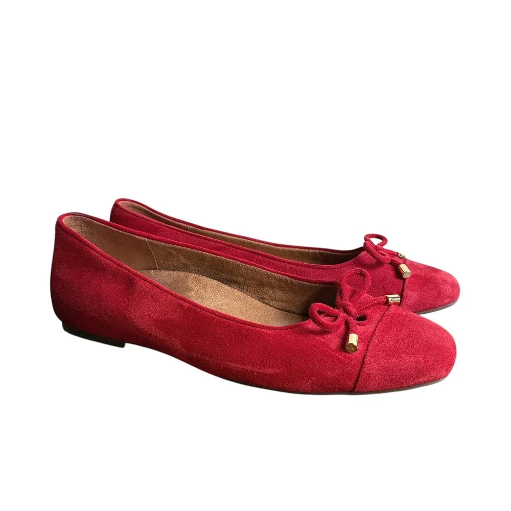 Vionic Womens Klara Suede Square Toe Bow Ballet Flat Size 9 Red